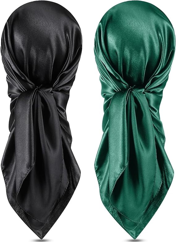 35 Inch Silk Head Scarf 2 Pcs Large Square Neck Scarf Sleeping Hair Wrapping Satin Scarf for Women